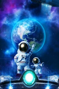 粤正影视精选科幻电影封面，宇宙飞船穿越星云的壮观画面，蓝紫色光芒璀璨
